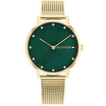 Ladies PIPPA Round Green Dial Gold Plated Mesh Bracelet Watch 1782668