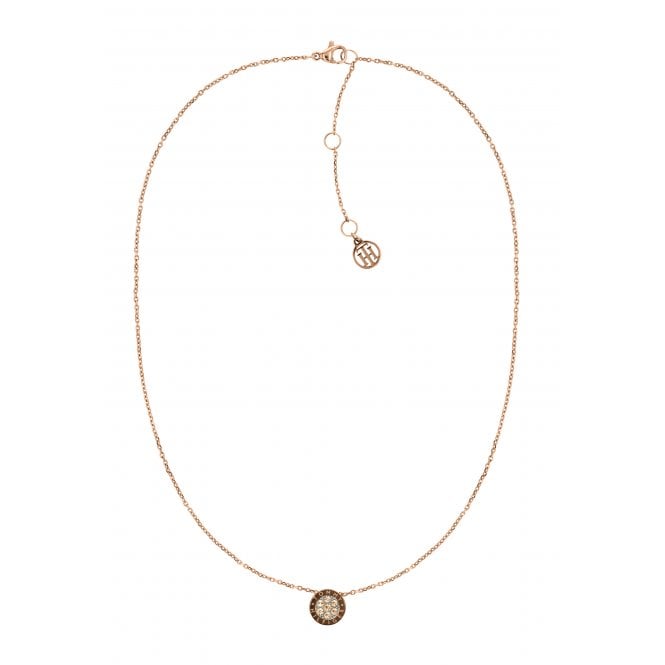 Tommy Hilfiger Ladies Rose Crystal Set Round Pendant + Chain 2780579