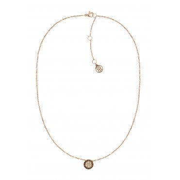 Ladies Rose Crystal Set Round Pendant + Chain 2780579