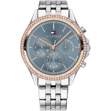 Ladies Round Blue Multi Dial Rose Stone Bezel and Rose Stainless Steel Bracelet Watch 1781976