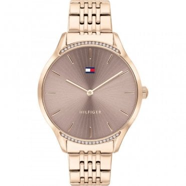 Ladies Round Bronze Dial Stone Bezel Rose Bracelet Watch 1782212