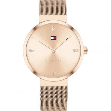 Ladies Round Rose Dial Rose Gold Plated Bracelet Watch 1782218