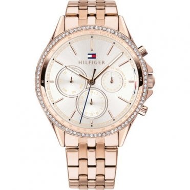 Ladies Round Silver Dial Rose Bezel and Rose Gold Plated Bracelet Watch 1781978