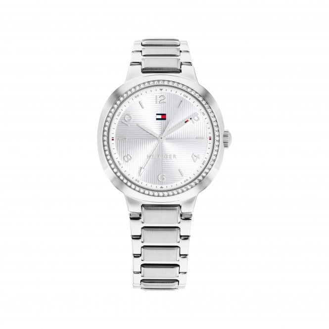 Tommy Hilfiger Ladies SAVANNAH Round Silver Dial Stone Set Bezel Stainless Steel Bracelet Watch 1782899