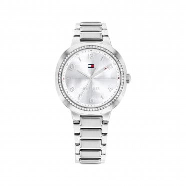 Ladies SAVANNAH Round Silver Dial Stone Set Bezel Stainless Steel Bracelet Watch 1782899