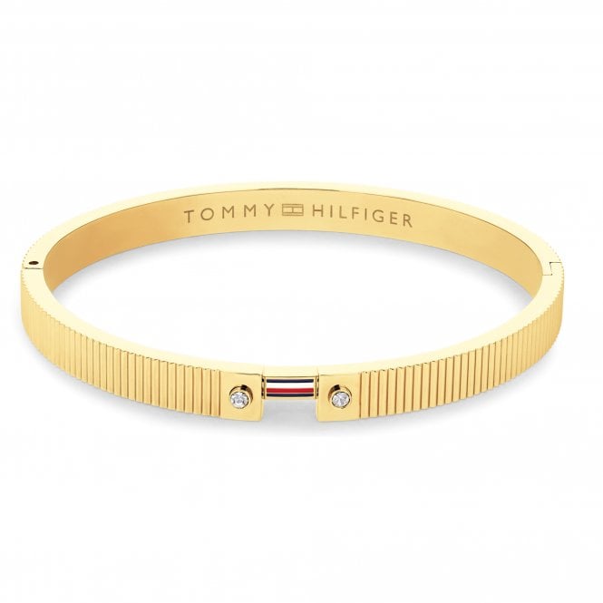 Tommy Hilfiger Ladies STRIPES Gold Plated Logo Bangle 2781048