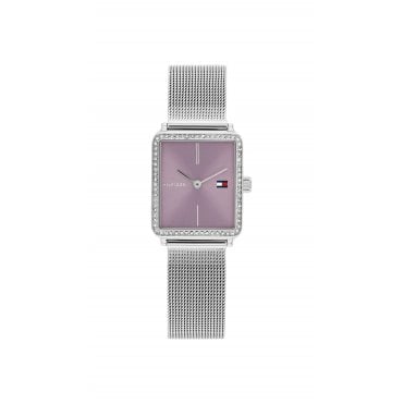 Ladies TEA Rectangle Stone Set Lavender Dial Stainless Steel Mesh Bracelet Watch 1782790