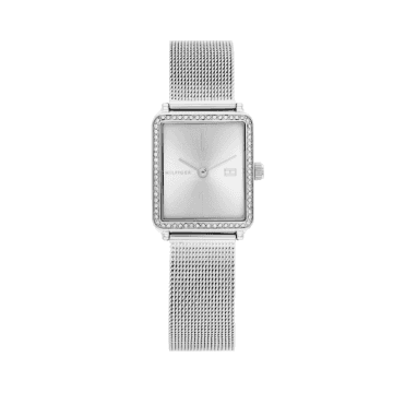 Ladies Tea Rectangular Grey Dial Stainless Steel Mesh Bracelet Watch 1782294