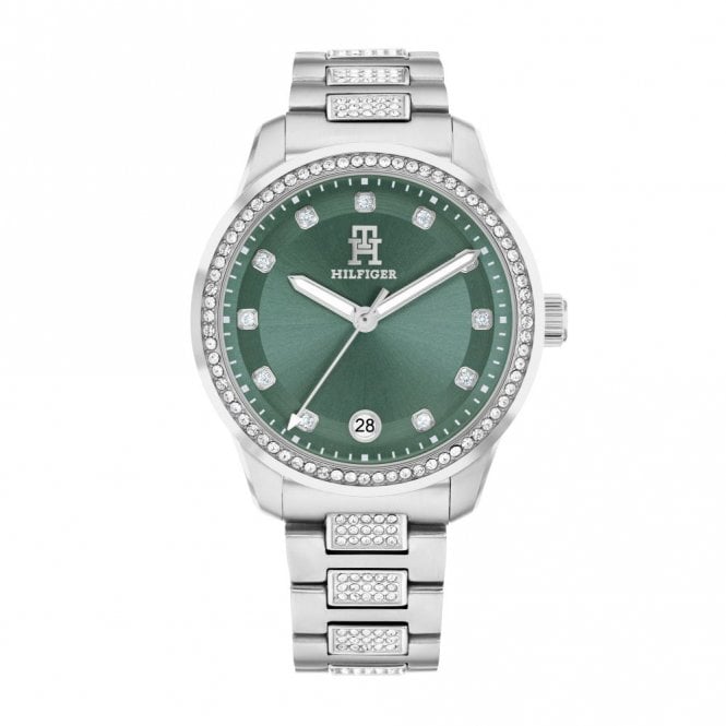 Tommy Hilfiger Ladies TH85 CRYSTALS Round Green Dial Stainless Steel Bracelet Watch 1782759