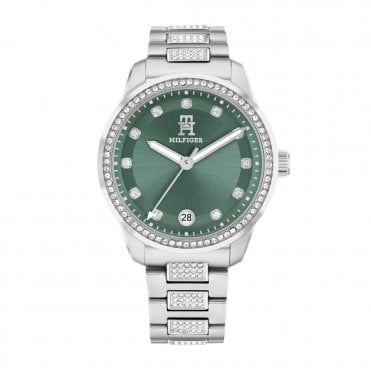 Ladies TH85 CRYSTALS Round Green Dial Stainless Steel Bracelet Watch 1782759