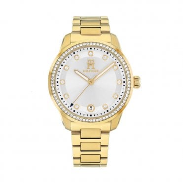 Ladies TH85 CRYSTALS Round Silver Dial Gold Plated Bracelet Watch 1782758