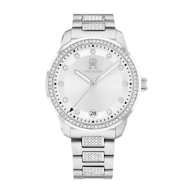 Tommy Hilfiger Ladies TH85 CRYSTALS Round Silver Dial Stainless Steel Bracelet Watch 1782757