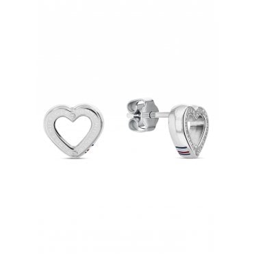 Ladies TOGGLE HEART Stainless Steel Open Heart Stud Earrings 2780971