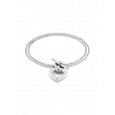 Ladies TOGGLE HEART Stainless Steel Open Heart T Bar Bracelet 2780969