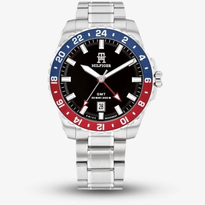 Tommy Hilfiger Mens Automatic TH85 Round Black Dial Pepsi Bezel Stainless Steel Bracelet Watch 1792131