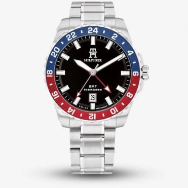 Mens Automatic TH85 Round Black Dial Pepsi Bezel Stainless Steel Bracelet Watch 1792131