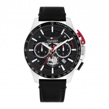 Mens BANK Round Black Chronograph Dial Black Strap Watch 1792258