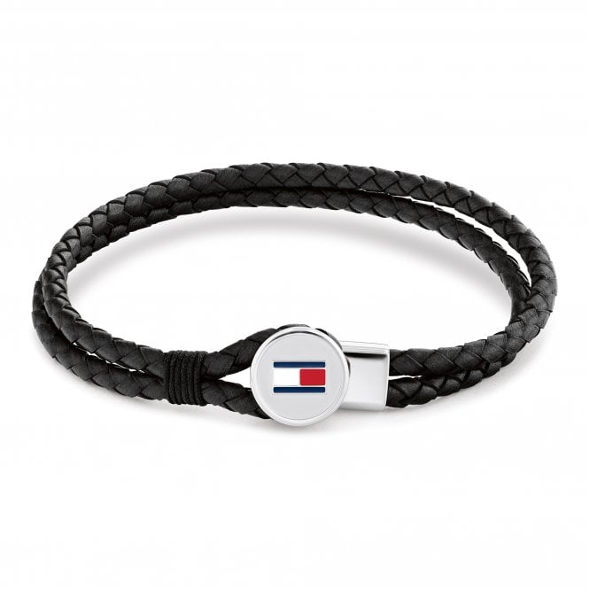 Tommy Hilfiger Mens BRUCE Black Cable Strand Leather Bracelet 2790654