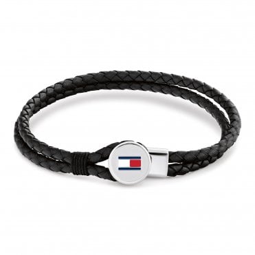 Mens BRUCE Black Cable Strand Leather Bracelet 2790654