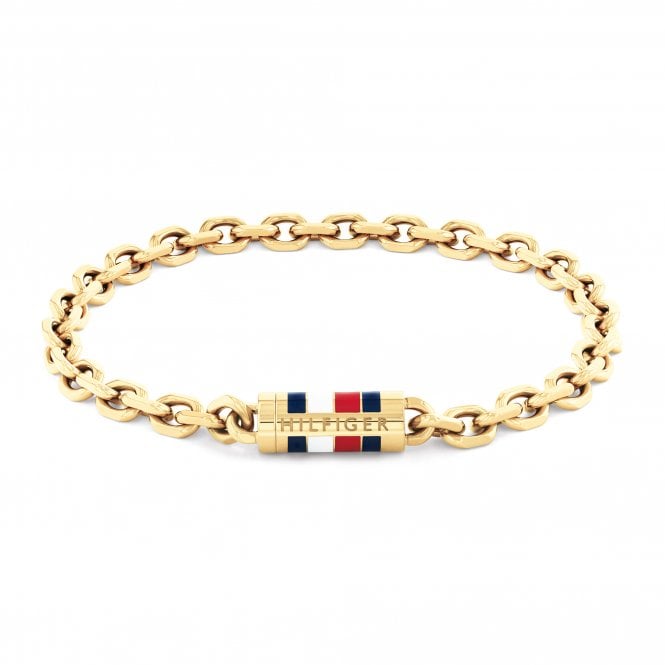 Tommy Hilfiger Mens BRUCE Gold Plated Diamond Cut Belcher Bracelet 2790653
