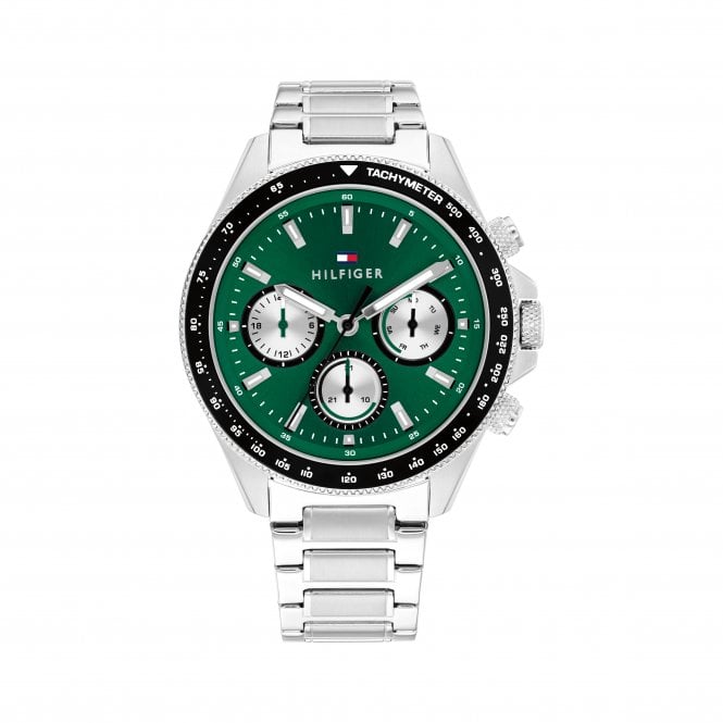 Tommy Hilfiger Mens CLARK Round Green Chronograph Dial Stainless Steel Bracelet Watch 1792211