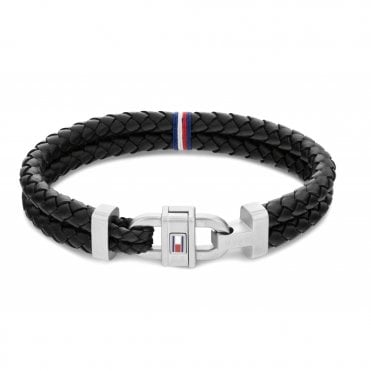 Mens Double Black Leather and Stainless Steel  Bracelet  2790361