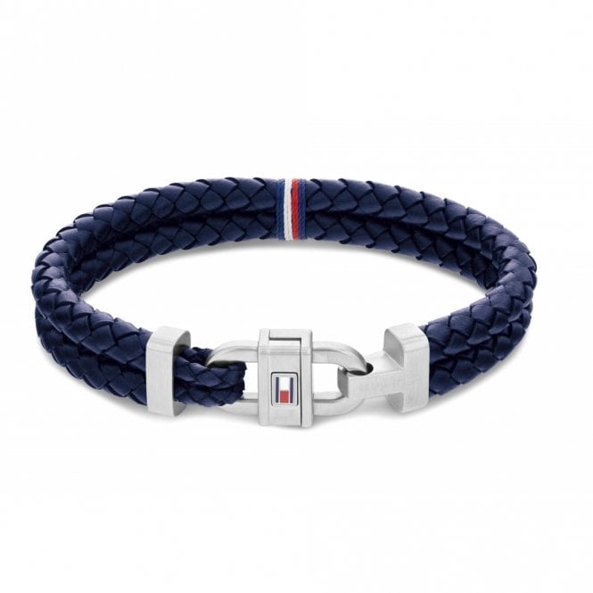 Tommy Hilfiger Mens Double Navy Blue Leather and Stainless Steel Bracelet 2790362