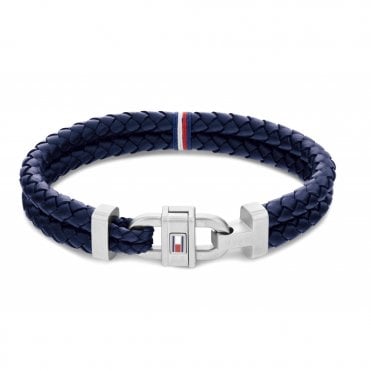 Mens Double Navy Blue Leather and Stainless Steel  Bracelet  2790362