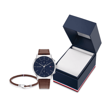 Mens Easton Round Blue Dial Brown Strap And Bracelet Set 2770095