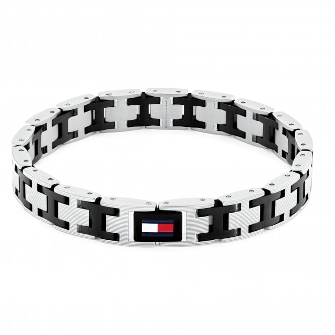 Tommy Hilfiger Mens H LINK Two Tone Black IP & Stainless Steel Bracelet 2790684