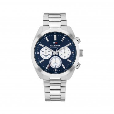 Mens HUDSON Round Blue Chronograph Dial Stainless Steel Bracelet Watch 1710722