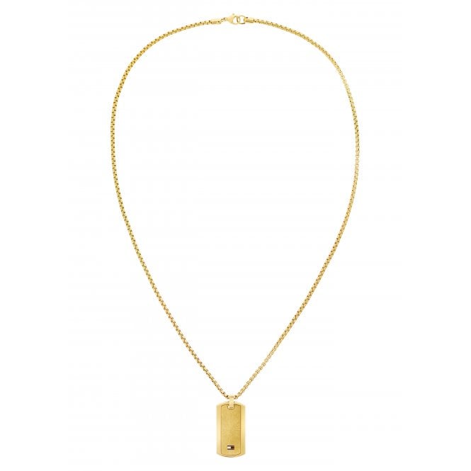 Tommy Hilfiger Mens JAMESON Gold Plated Dog Tag & Box Chain 2790628