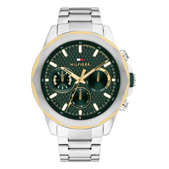 Tommy Hilfiger Mens LARS Round Green Dial Stainless Steel Bracelet Watch 1710651