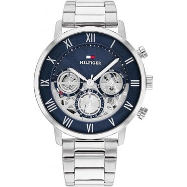 Mens LEGEND Round Blue Skeleton Dial Stainless Steel Bracelet Watch 1710569