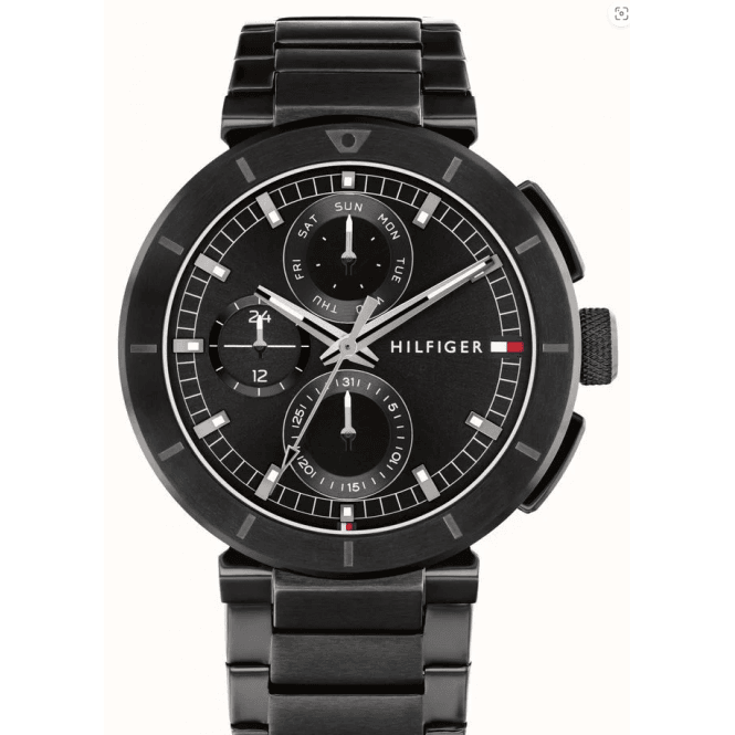 Tommy Hilfiger Mens Lorenzo Round Black Chronograph Dial Black Ion Plated Bracelet Watch 1792119