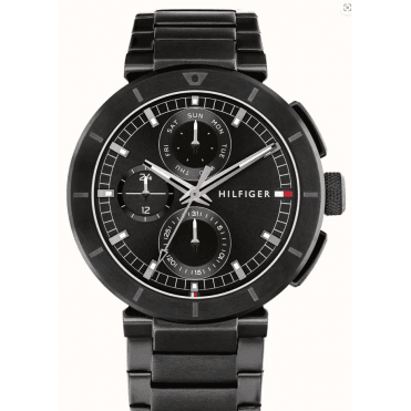 Mens Lorenzo Round Black Chronograph Dial Black Ion Plated Bracelet Watch 1792119