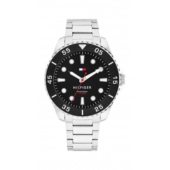 Tommy Hilfiger Mens OCEANIC Round Black Dial Stainless Steel Bracelet Watch 1792203