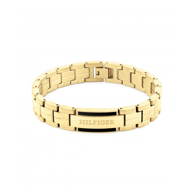 Tommy Hilfiger Mens PARKER Gold Plated Black Enamel Bracelet 2790601