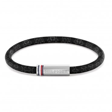 Mens PRINTED CORD Black Leather Bracelet 2790704