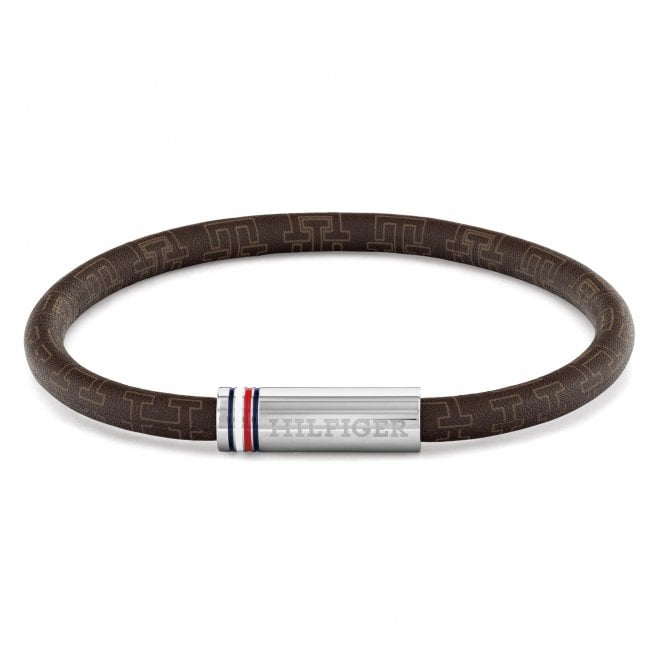 Tommy Hilfiger Mens PRINTED CORD Brown Leather Bracelet 2790703