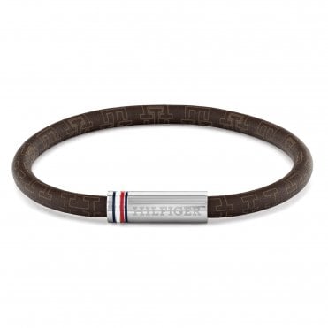 Mens PRINTED CORD Brown Leather Bracelet 2790703