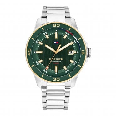 Mens REMY Round Green Dial Stainless Steel Bracelet Watch 1792230