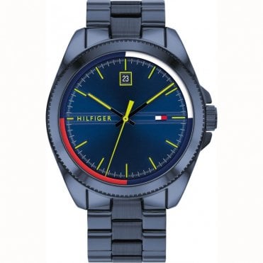 Mens RILEY Blue Dial Red/Blue Bezel Blue IP Plated Bracelet Watch 1791689