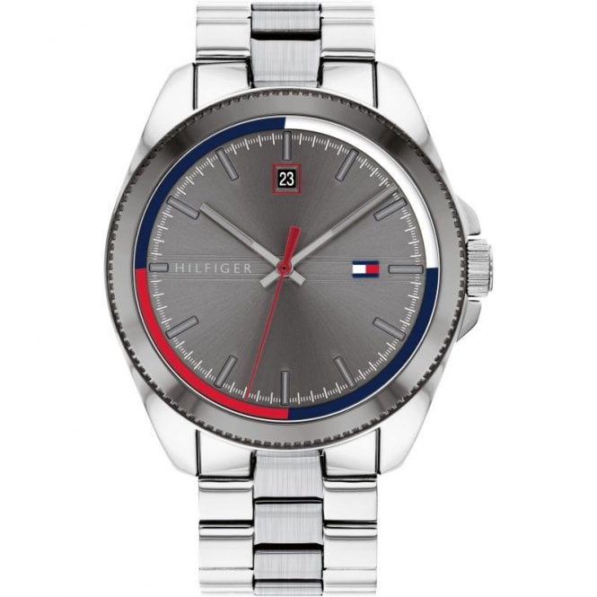 Tommy Hilfiger Mens RILEY Round Grey Dial Stainless Steel Bracelet Watch 1791684