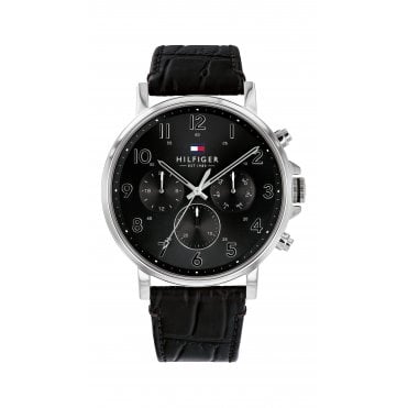 Mens Round Black Chronograph Dial Black Strap Watch 1710381