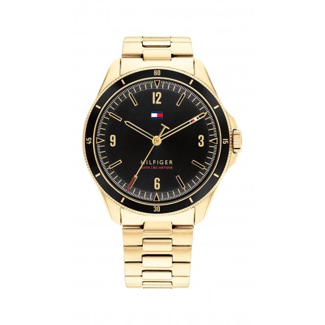 Tommy Hilfiger Mens Round Black Dial With Gold Plated Bracelet Watch 1791903
