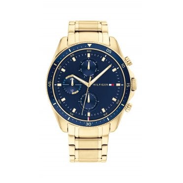 Mens Round Blue Chrongraph Dial Gold Plated Bracelet Watch 1791834