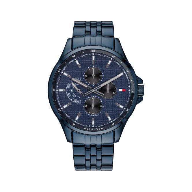 Tommy Hilfiger Mens Round Blue Multi Dial Blue IP Bracelet Watch 1791618