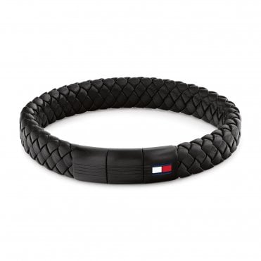 Mens ROUND BRAIDED Adjustable Black Leather Bracelet 2790662