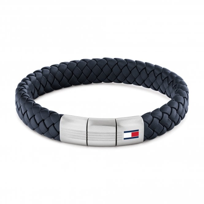 Tommy Hilfiger Mens ROUND BRAIDED Adjustable Blue Leather Bracelet 2790660
